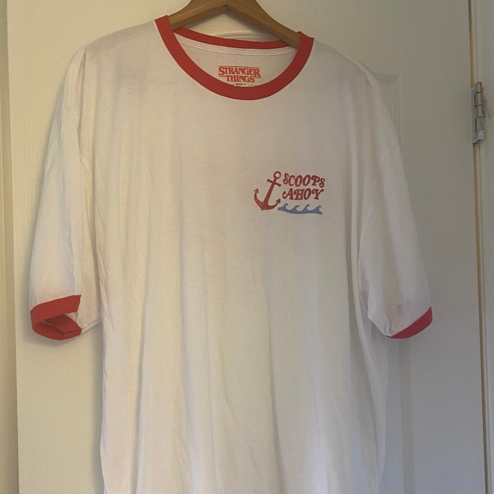 NWOT Stranger Things Scoops Ahoy Ringer Tee